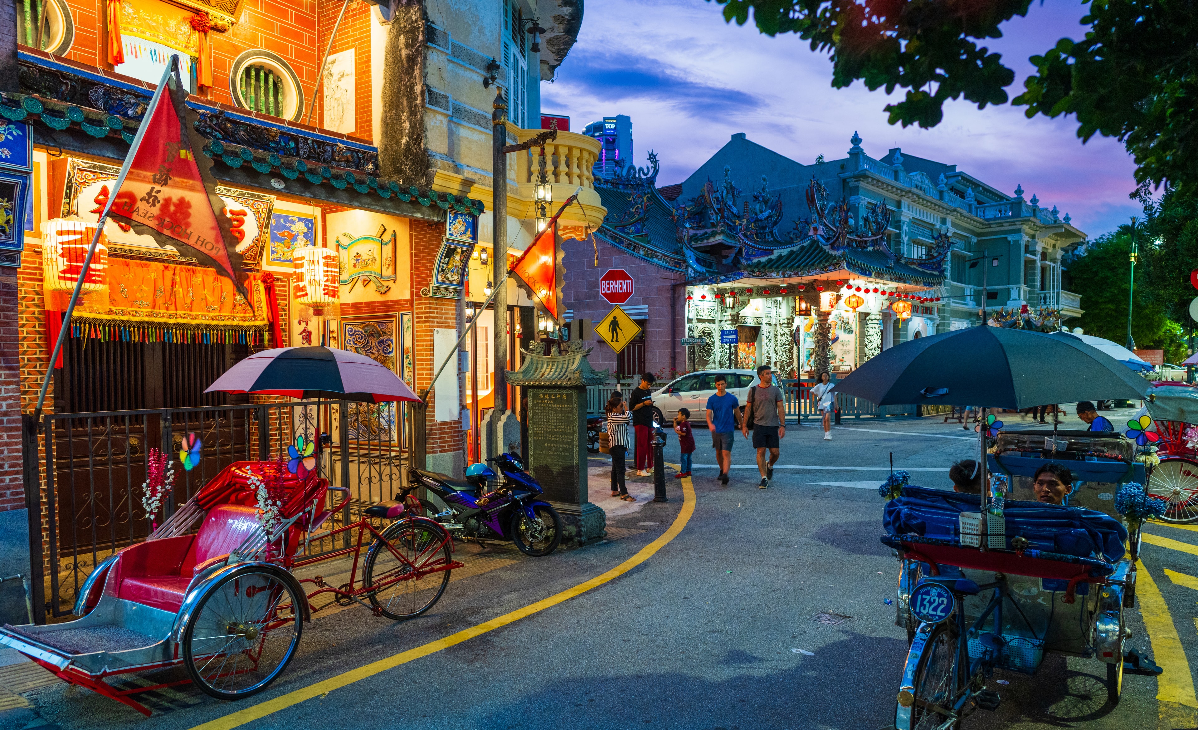 Colourful Asian street market evening scene, Penang
